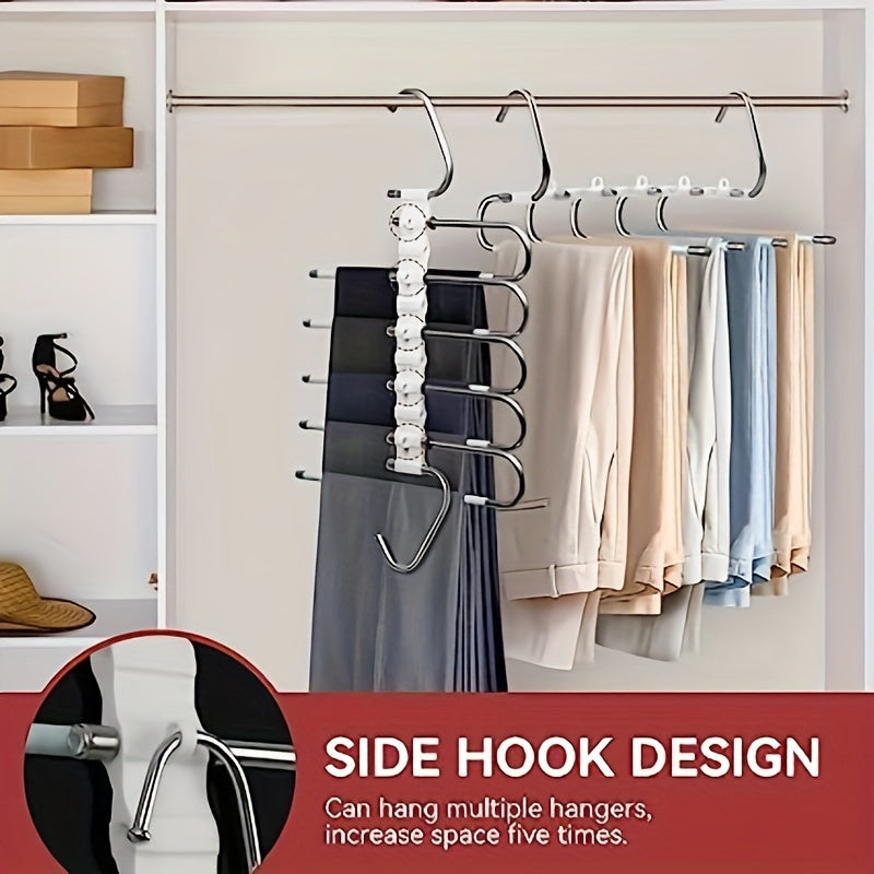 Stainless Steel Pants Hanger with Non-Slip S-Hook 5/9-Layer Closet Organizer