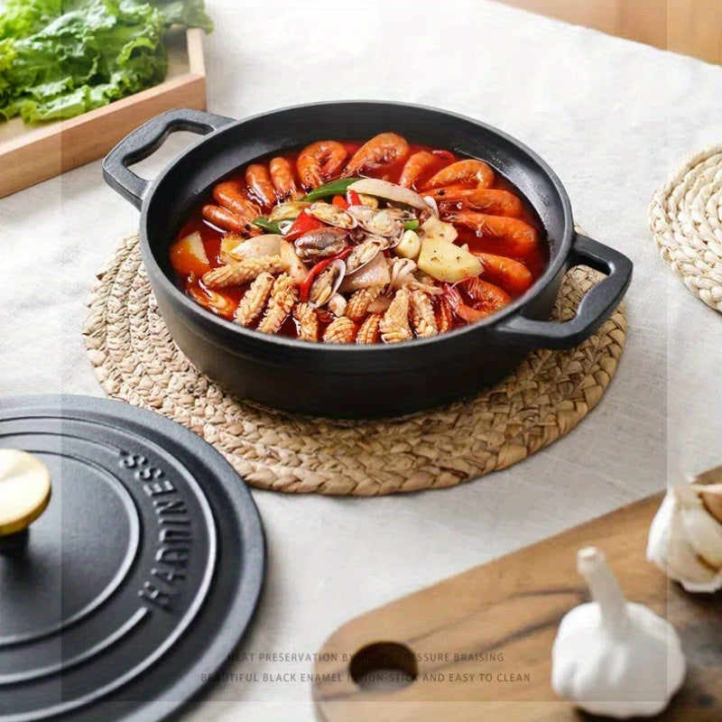 23cm Round Cast Iron Enamel Pot for Stewing Baking and Seafood