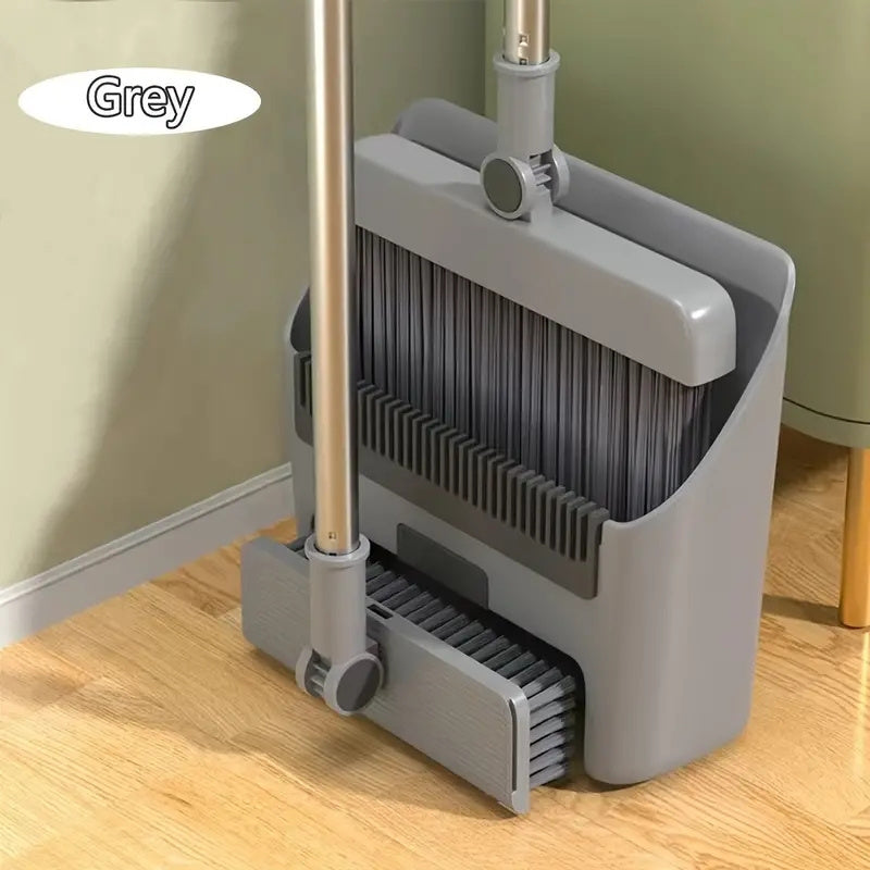 Heavy-Duty 3-in-1 Broom and Dustpan Set with Floor Brush Long Handle Metal Indoor Outdoor