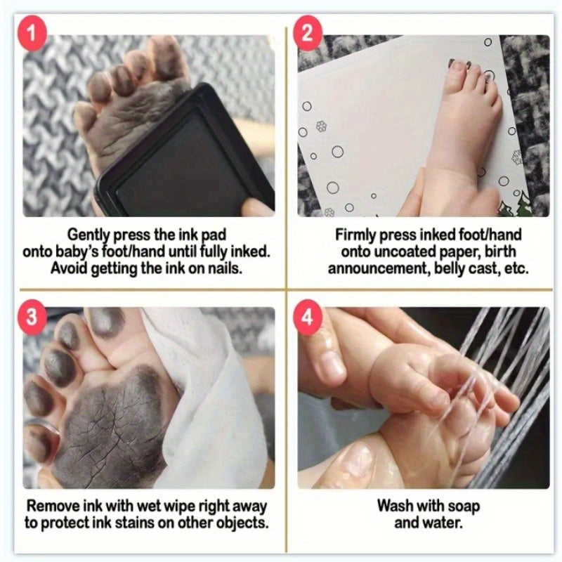 Kit de huellas de bebé con almohadilla de tinta no tóxica y 2 hojas de papel para recuerdos de recién nacido