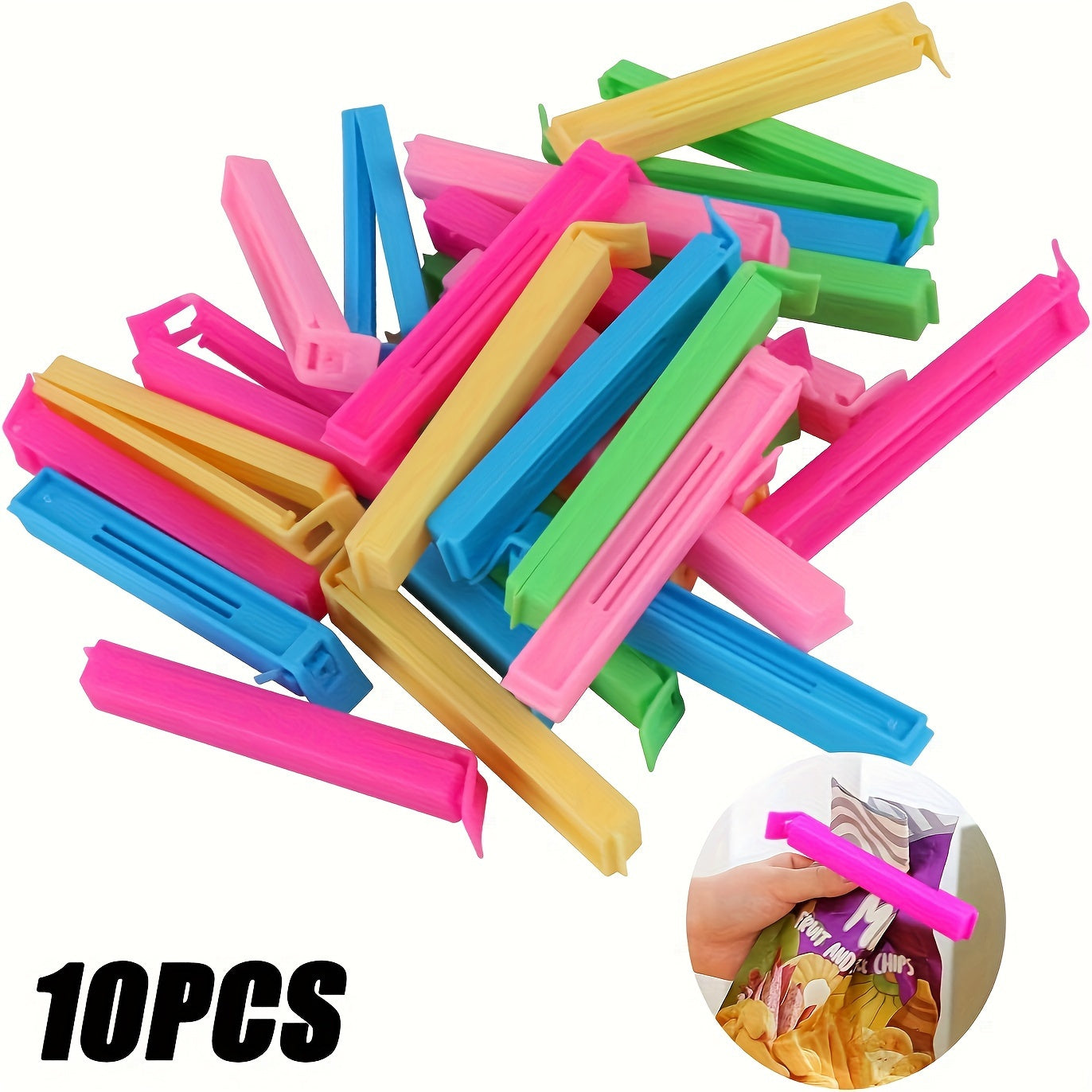 Set of 10 Reusable Plastic Chip Bag Clips for Food Storage and Freshness