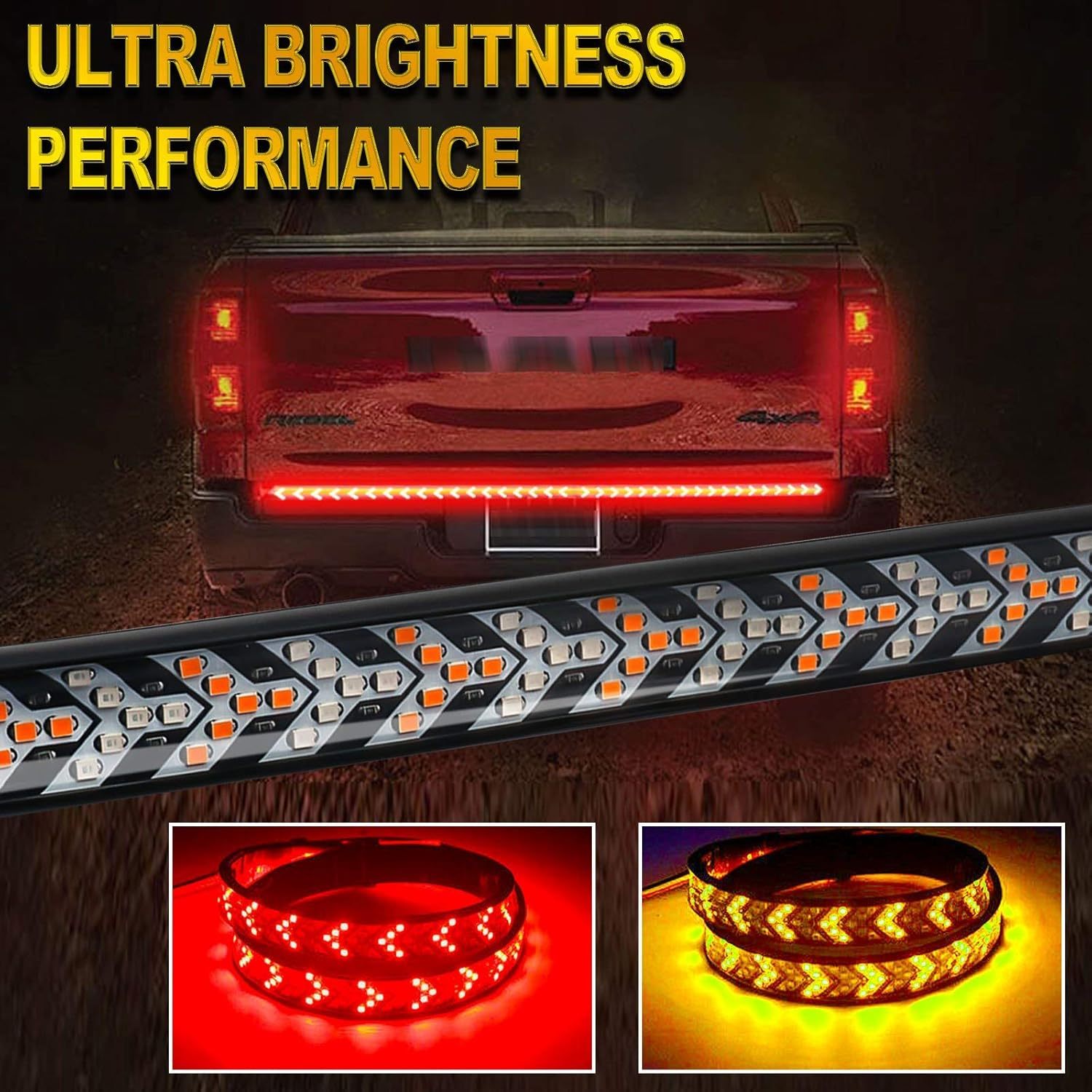 47/60 Inch LED Tailgate Light Bar Kit Red Amber Yellow Sequential Turn Signal