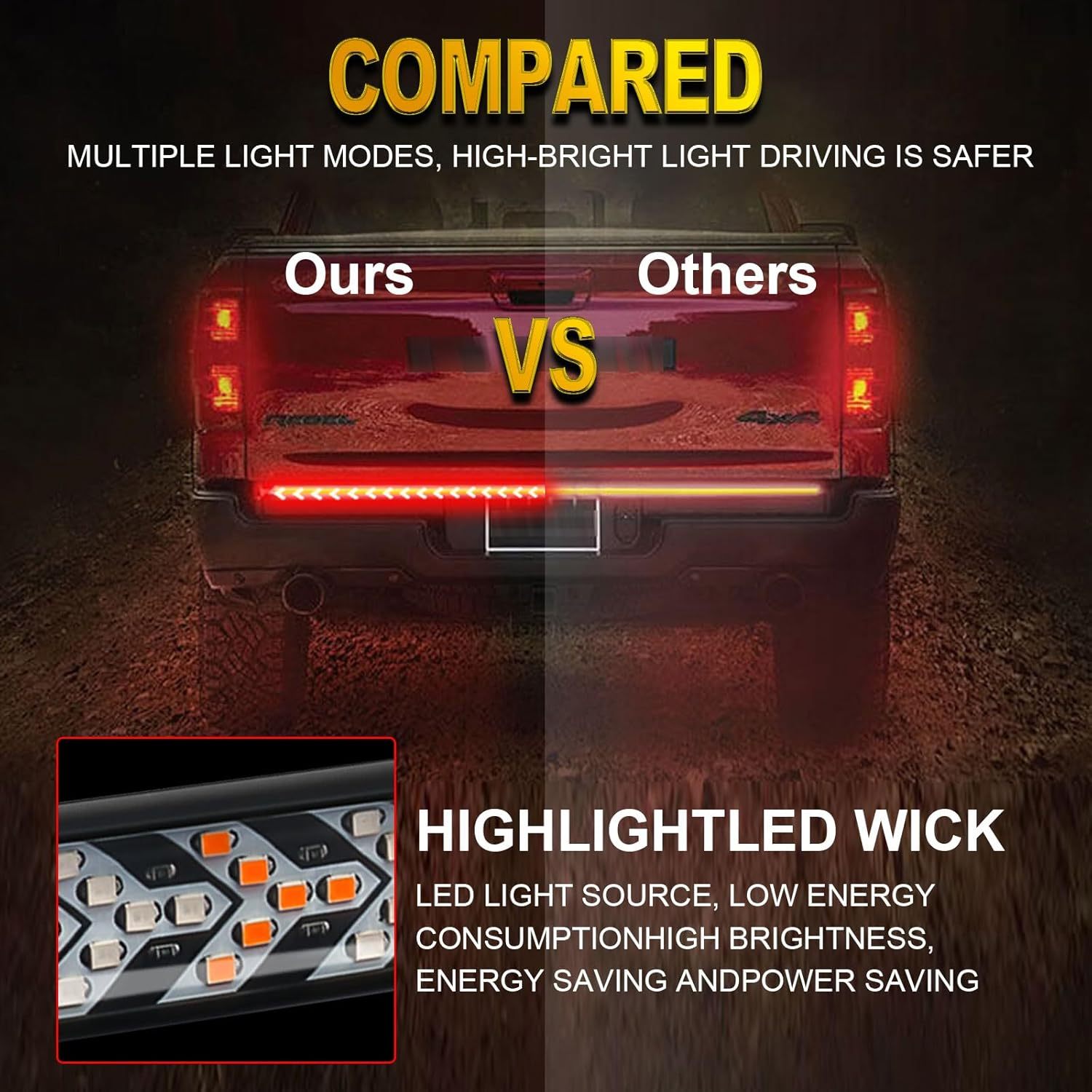 47/60 Inch LED Tailgate Light Bar Kit Red Amber Yellow Sequential Turn Signal