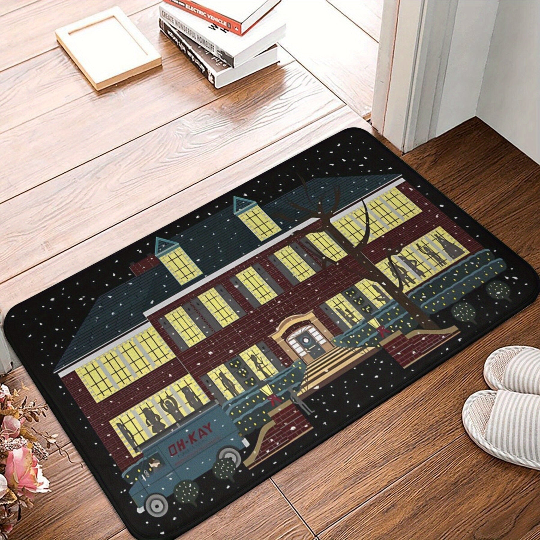 Polyester Doormat Christmas Welcome Rug Anti-Slip Entryway Floor Mat