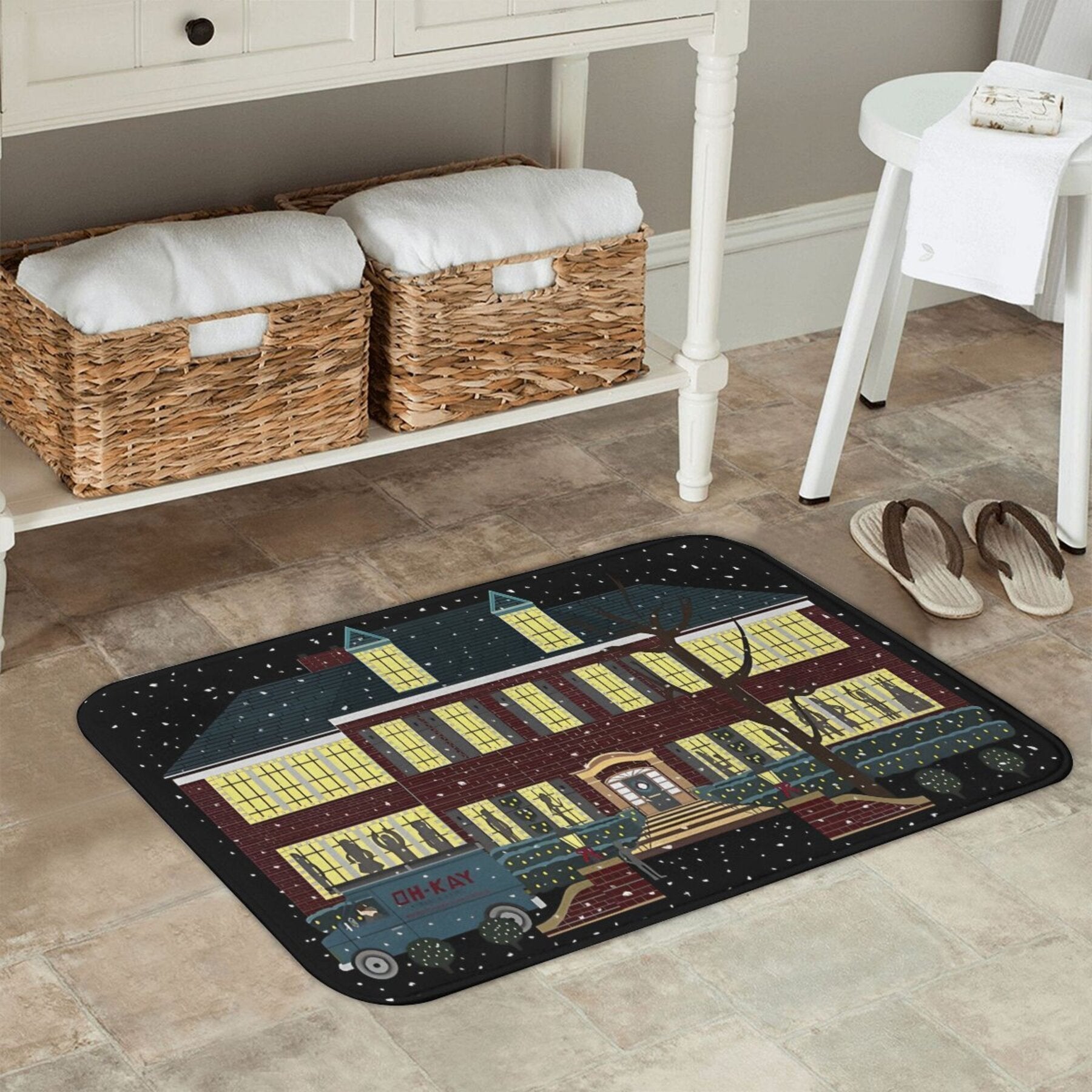 Polyester Doormat Christmas Welcome Rug Anti-Slip Entryway Floor Mat