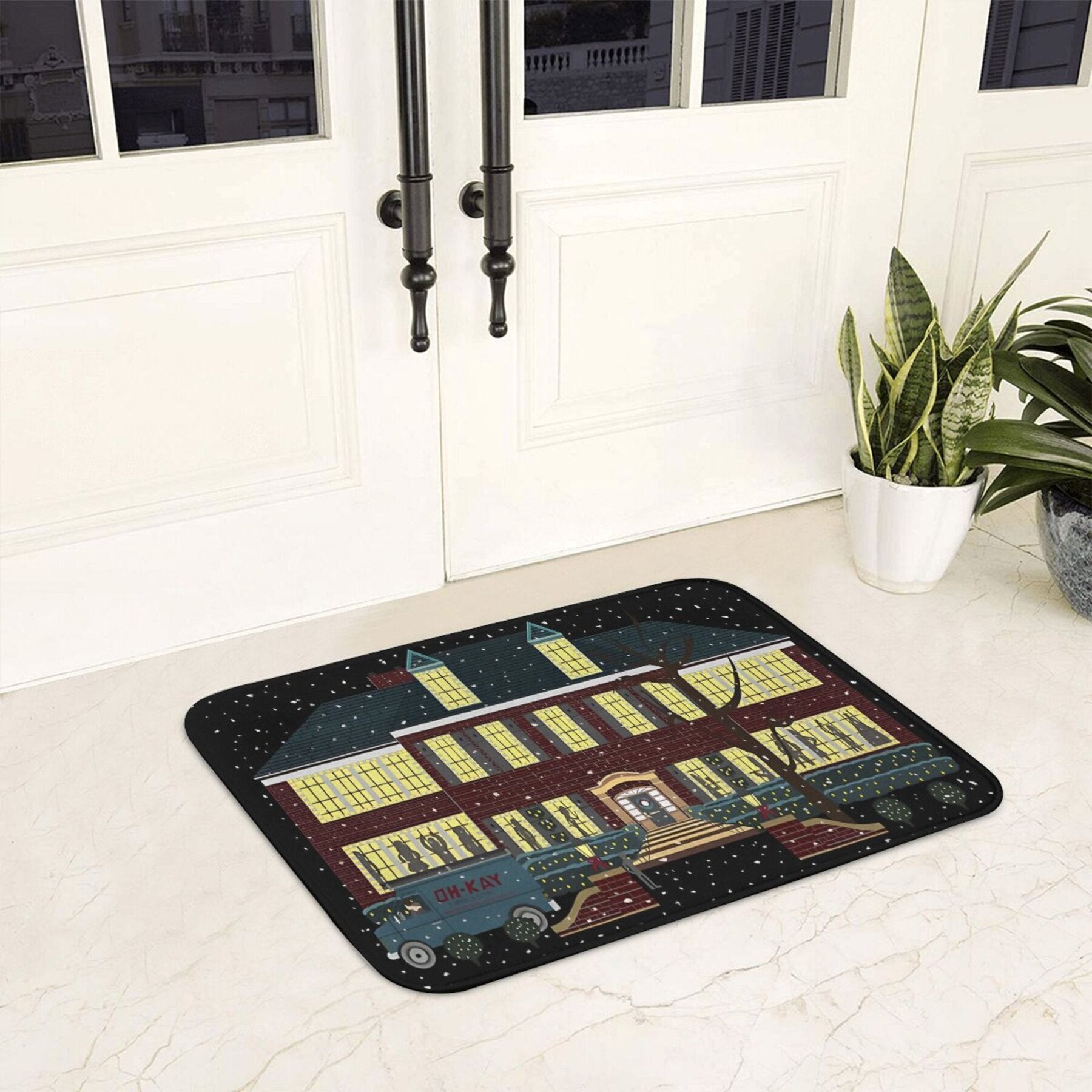 Polyester Doormat Christmas Welcome Rug Anti-Slip Entryway Floor Mat