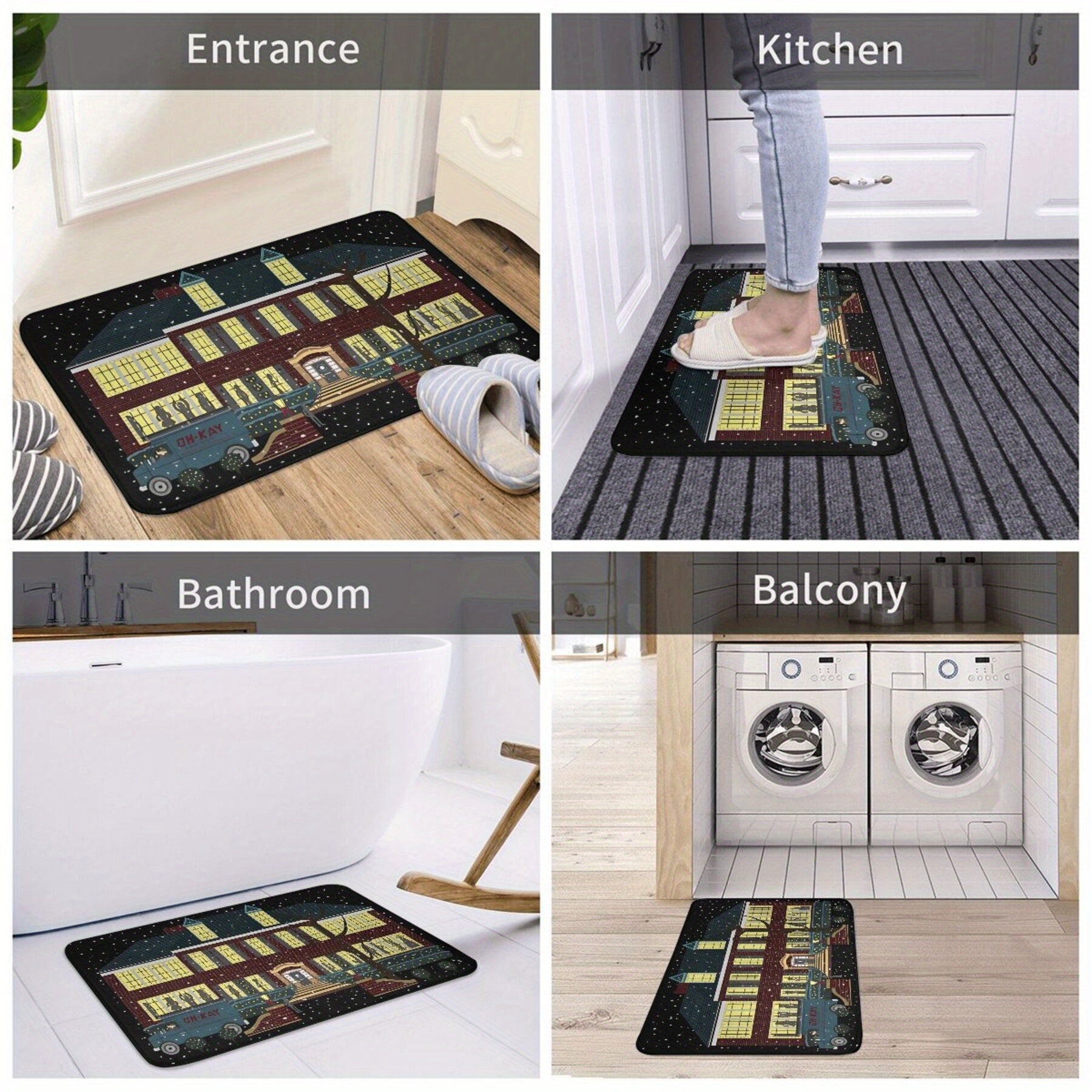 Polyester Doormat Christmas Welcome Rug Anti-Slip Entryway Floor Mat