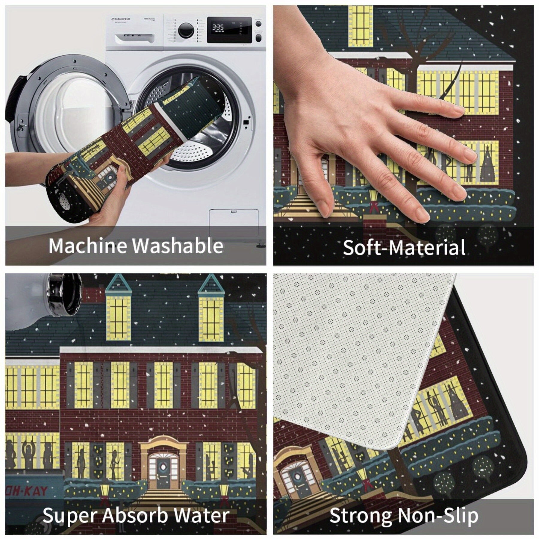 Polyester Doormat Christmas Welcome Rug Anti-Slip Entryway Floor Mat