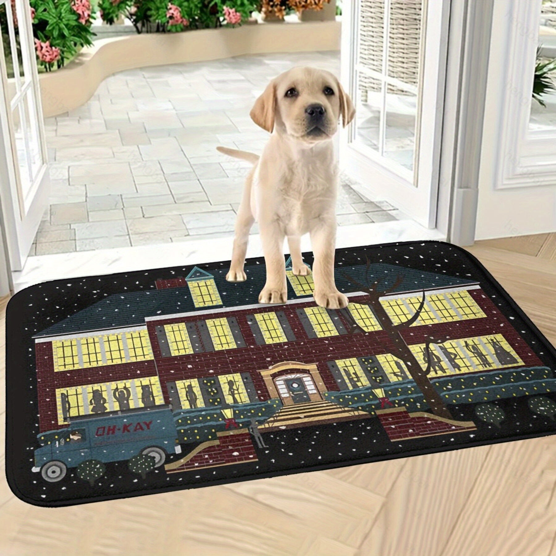Polyester Doormat Christmas Welcome Rug Anti-Slip Entryway Floor Mat