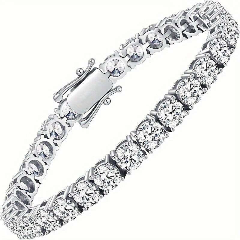 Moissanite Tennis Bracelet 10.5-14 Carats Lab-Created Silver Platinum Plated Elegant Jewelry