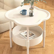 Modern Minimalist White Plastic Round Coffee Table with 2-Tier Storage