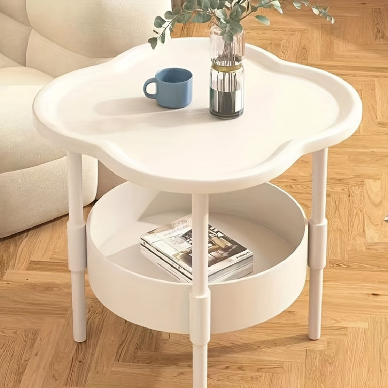 Modern Minimalist White Plastic Round Coffee Table with 2-Tier Storage