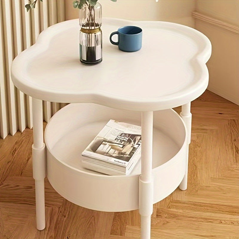 Modern Minimalist White Plastic Round Coffee Table with 2-Tier Storage