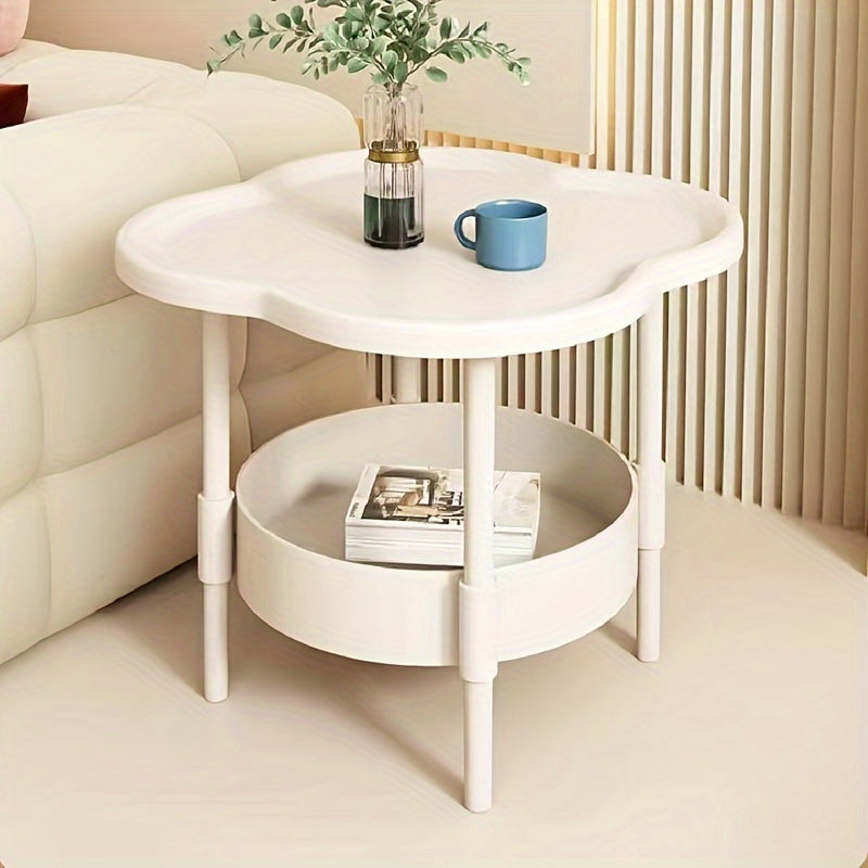 Modern Minimalist White Plastic Round Coffee Table with 2-Tier Storage