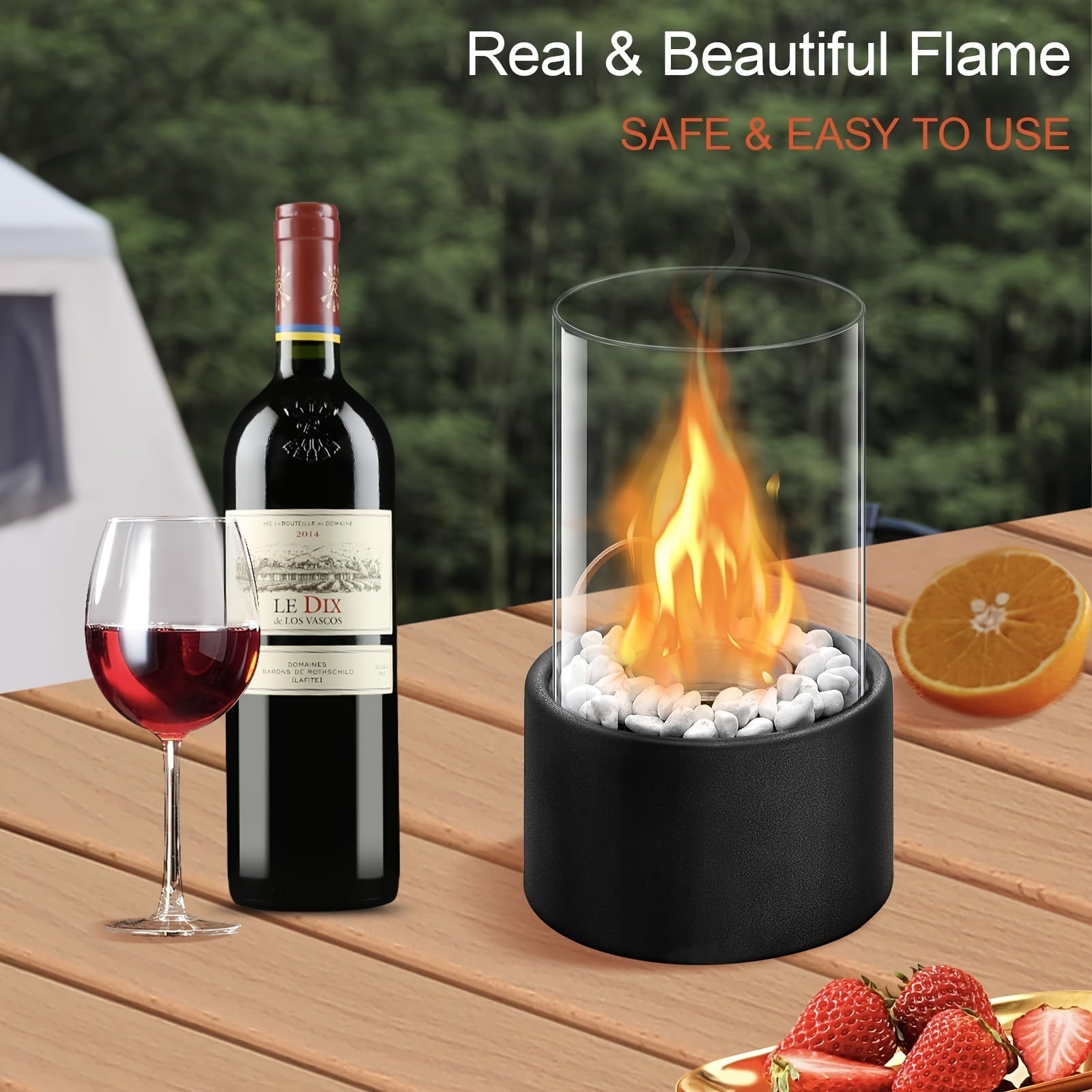 Portable Mini Fire Pit Wall-Mounted Electric Fireplace Indoor Outdoor Vintage Glass