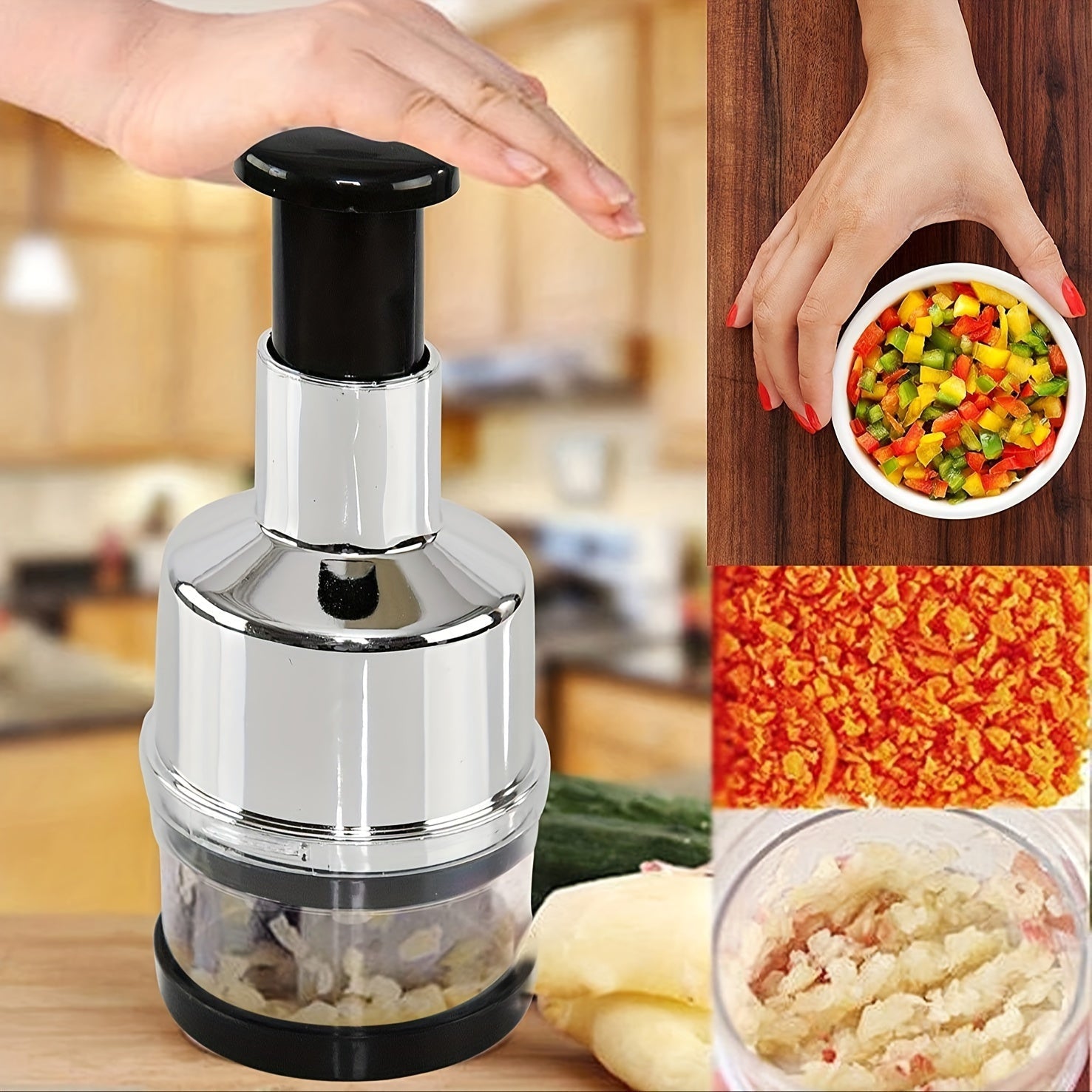 Stainless Steel Manual Food Chopper Handheld Garlic Onion Vegetable Cutter Durable Kitchen Tool