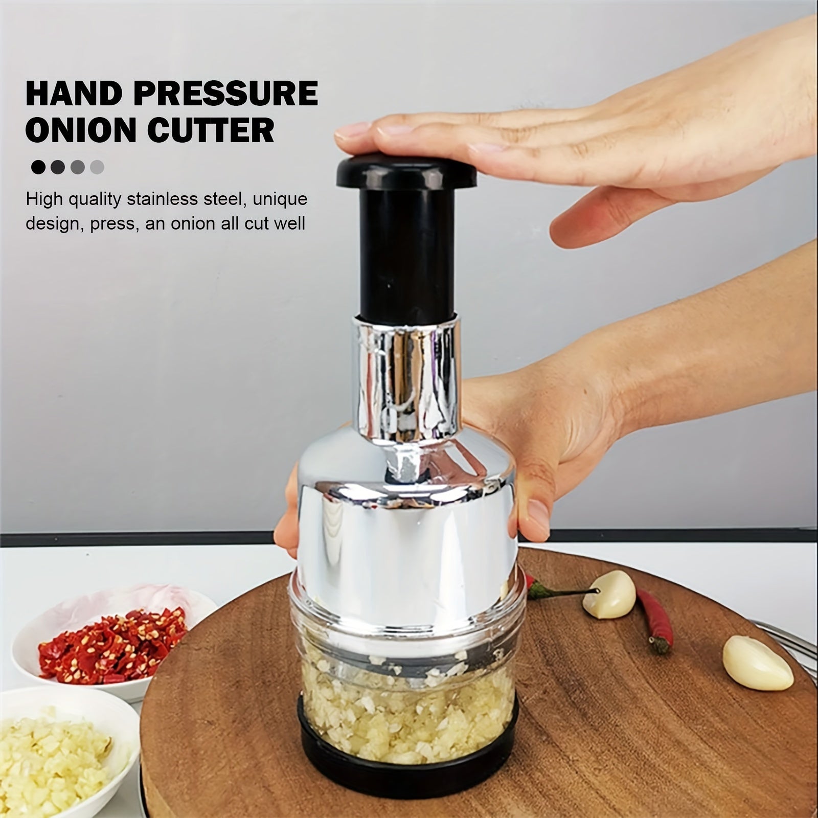 Stainless Steel Manual Food Chopper Handheld Garlic Onion Vegetable Cutter Durable Kitchen Tool