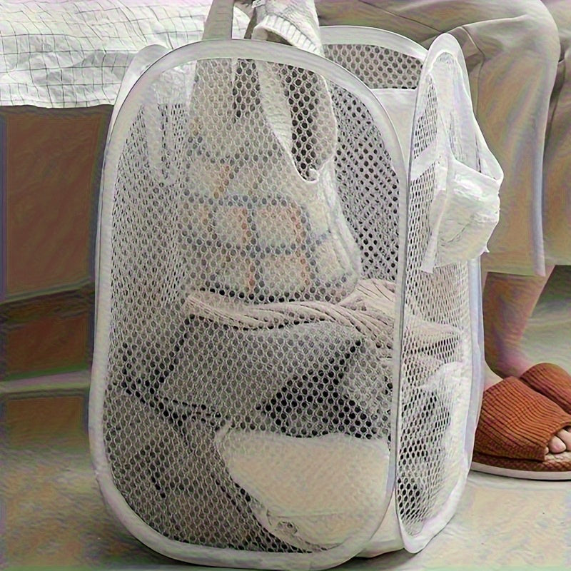 Foldable Polyester Mesh Laundry Basket with Handles, High Capacity, Lightweight