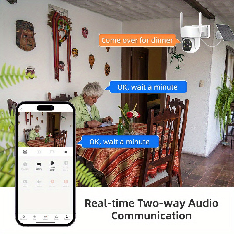 Wireless Solar Security Camera System with Spotlight Siren 2K 355° Night Vision