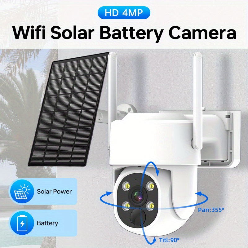 Wireless Solar Security Camera System with Spotlight Siren 2K 355° Night Vision