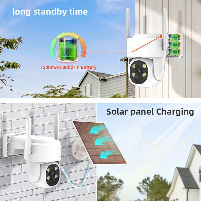 Wireless Solar Security Camera System with Spotlight Siren 2K 355° Night Vision
