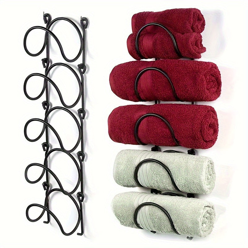 Wrought Iron Wall Mount Towel and Wine Rack Set with Ironing Board Space Saver
