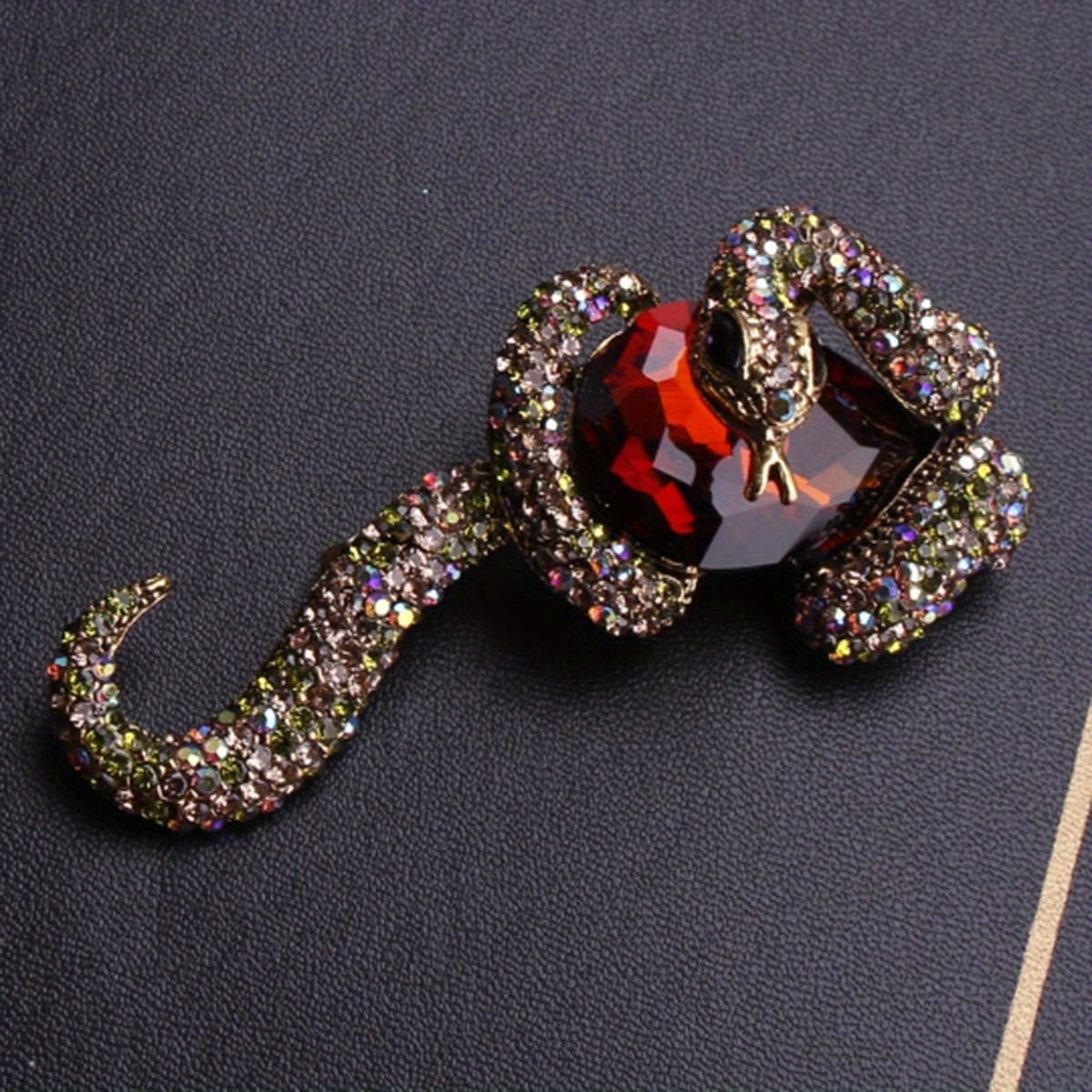 Punk Style Enamel Snake Brooch with Zirconia for Men and Women