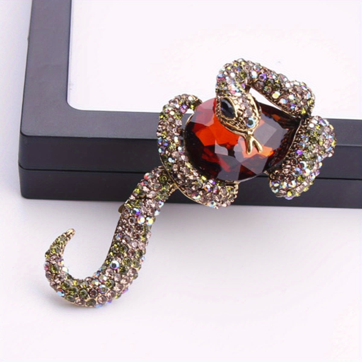 Punk Style Enamel Snake Brooch with Zirconia for Men and Women