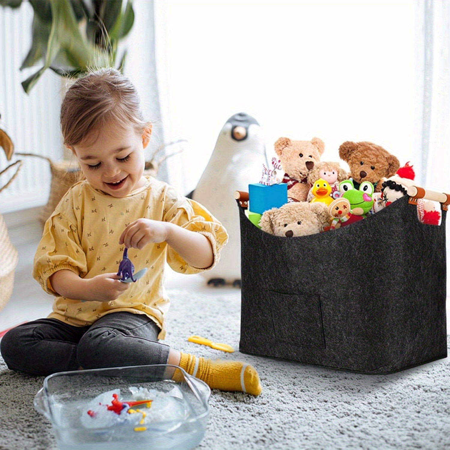 Barqaror felt o‘choq uchun savatlarning ikki qutisi, mustahkam tutqichlar, buklanuvchi saqlash