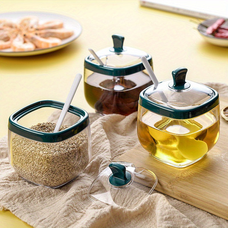 Plastic Salt and Seasoning Canisters Set with Sliding Shelf for Kitchen Countertop