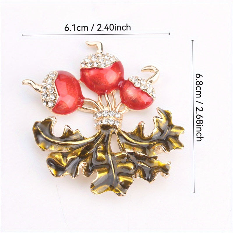 Radish and Leaf Brooch with Rhinestones Floral Design Fashion Accessory
