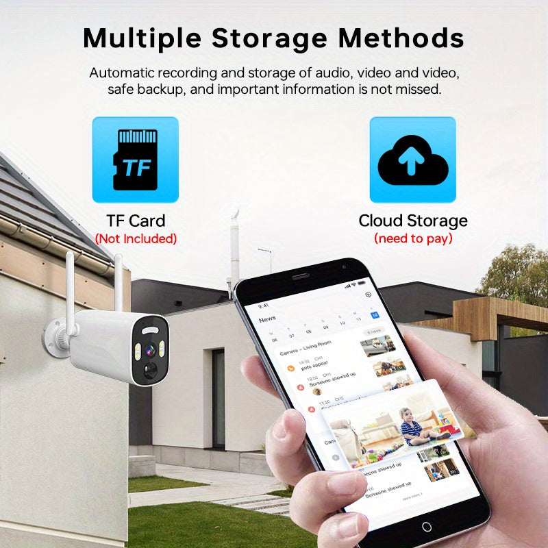 Zhxinsd Quyoshli Xavfsizlik Kamerasi - Tashqi Simsiz, Rangli Tungi Ko‘rish, Harakat Sensoru, 2-Tomonga Audio, Qayta Zaryadlanadigan Batareya, Wi-Fi Bilan Ulangan, Spot Chiroq, Batareya/USB Ikkita Quvvat - Uy Kuzatuvi Uchun Ideal - 2K Rezolyutsiya - 1 Dona