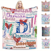Personalized D Letter Flannel Fleece Throw Blanket Cozy Knitted Polyester Rectangular Gift for Women Men