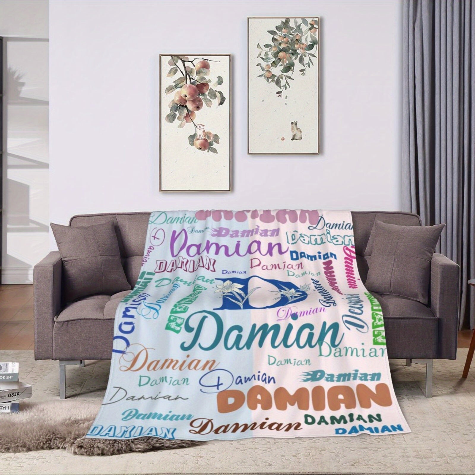 Personalized D Letter Flannel Fleece Throw Blanket Cozy Knitted Polyester Rectangular Gift for Women Men