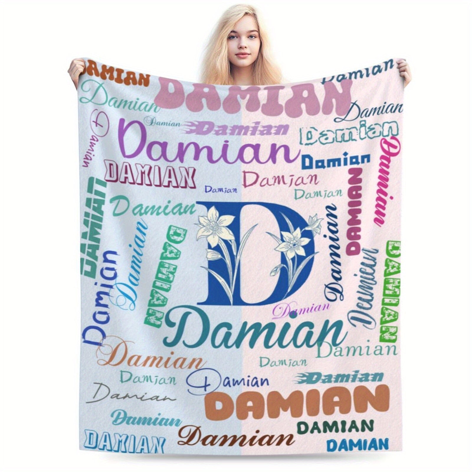 Personalized D Letter Flannel Fleece Throw Blanket Cozy Knitted Polyester Rectangular Gift for Women Men
