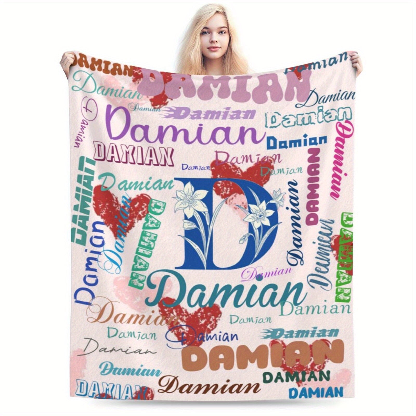 Personalized D Letter Flannel Fleece Throw Blanket Cozy Knitted Polyester Rectangular Gift for Women Men