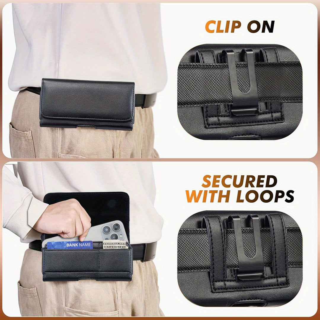 Men's Faux Leather Cell Phone Holster with Card Slots and Belt Clip for iPhone and Samsung Galaxy