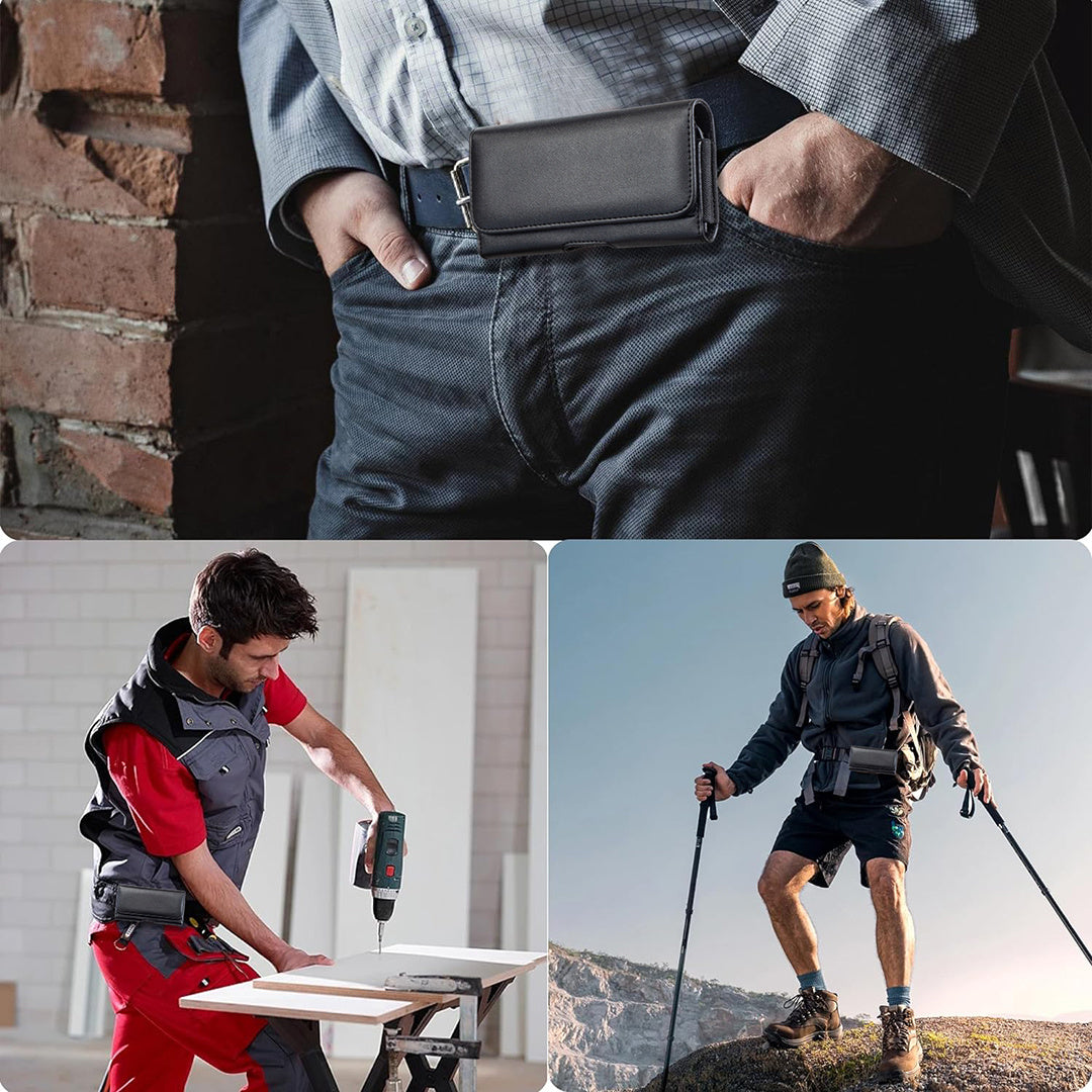 Men's Faux Leather Cell Phone Holster with Card Slots and Belt Clip for iPhone and Samsung Galaxy