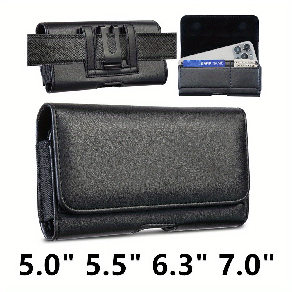Men's Faux Leather Cell Phone Holster with Card Slots and Belt Clip for iPhone and Samsung Galaxy