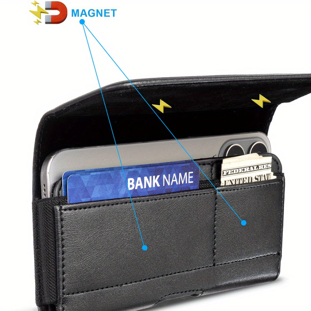 Men's Faux Leather Cell Phone Holster with Card Slots and Belt Clip for iPhone and Samsung Galaxy