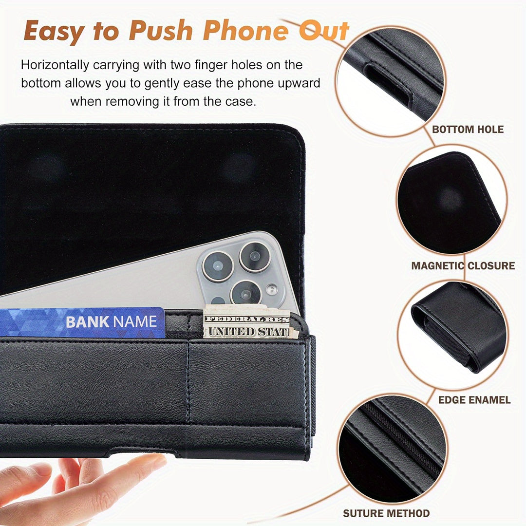 Men's Faux Leather Cell Phone Holster with Card Slots and Belt Clip for iPhone and Samsung Galaxy