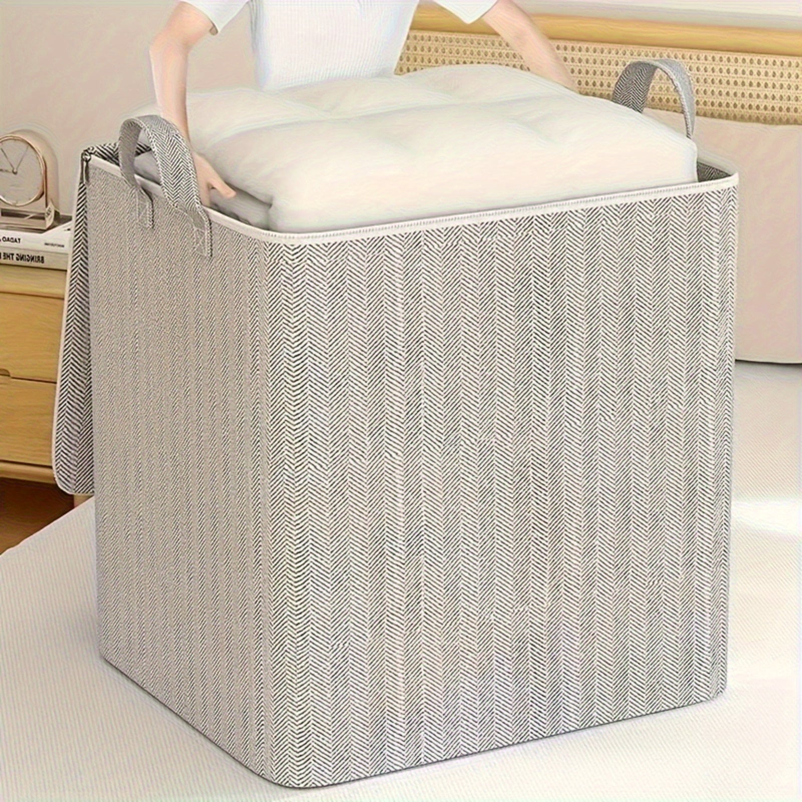 Extra Large Foldable Fabric Storage Organizer with Lid for Clothes Bedding and Blankets