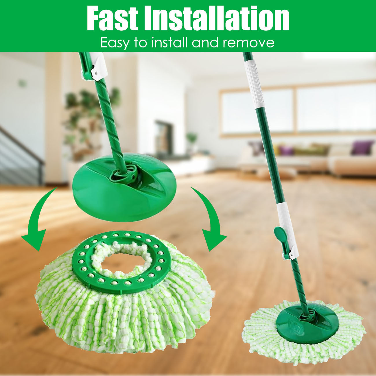 5 Pack Microfiber Mop Replacement Heads for Spin Mop, Highly Absorbent, Easy to Clean