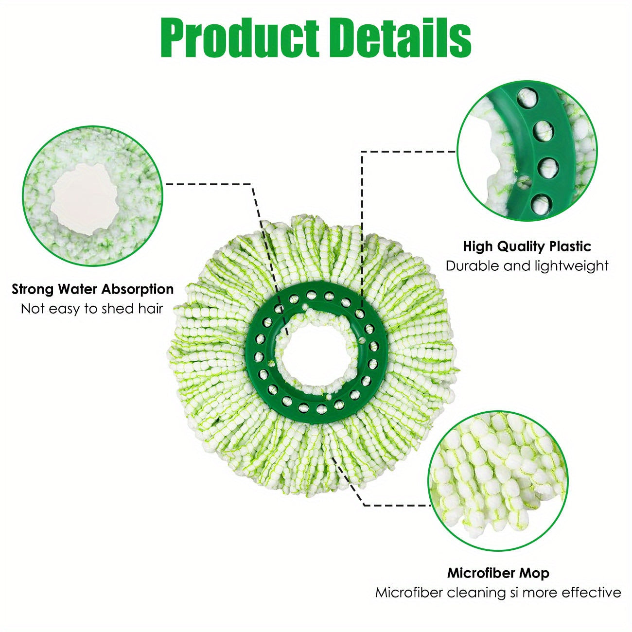 5 Pack Microfiber Mop Replacement Heads for Spin Mop, Highly Absorbent, Easy to Clean