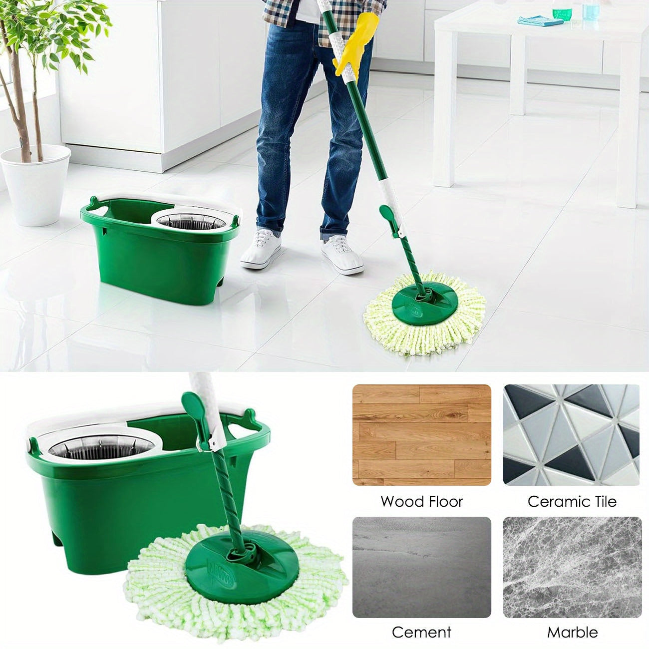 5 Pack Microfiber Mop Replacement Heads for Spin Mop, Highly Absorbent, Easy to Clean