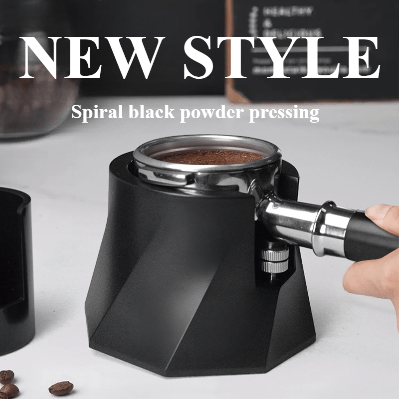 Adjustable Espresso Tamper Holder Spiral Black Powder Pressing Stand with Anti-Slip Base
