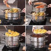 Stainless Steel Steamer Katta hajmli, ikki qirrali olmos dizayni, shaffof qopqoq