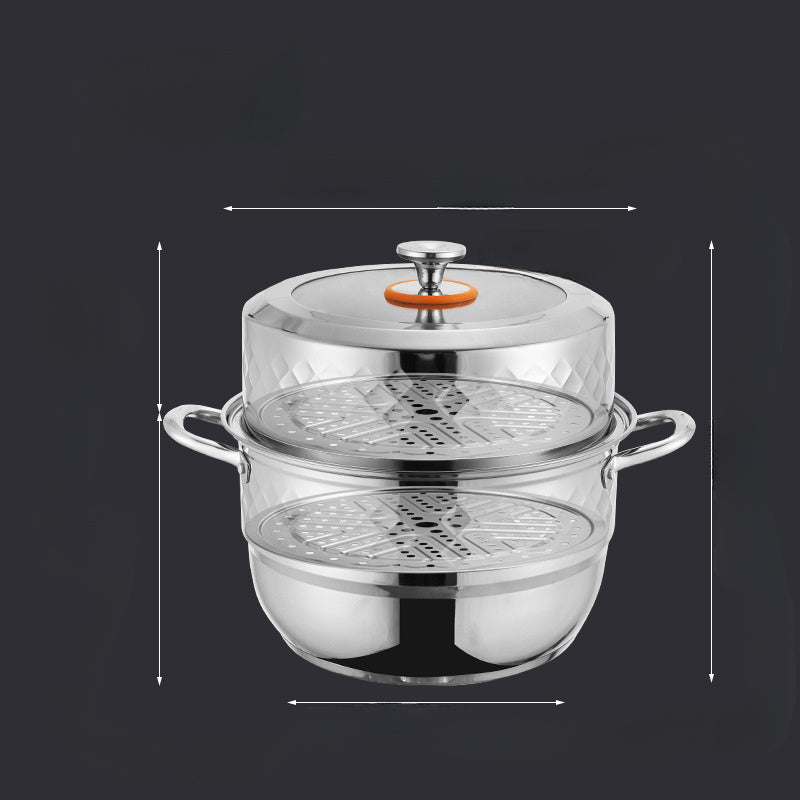 Stainless Steel Steamer Katta hajmli, ikki qirrali olmos dizayni, shaffof qopqoq