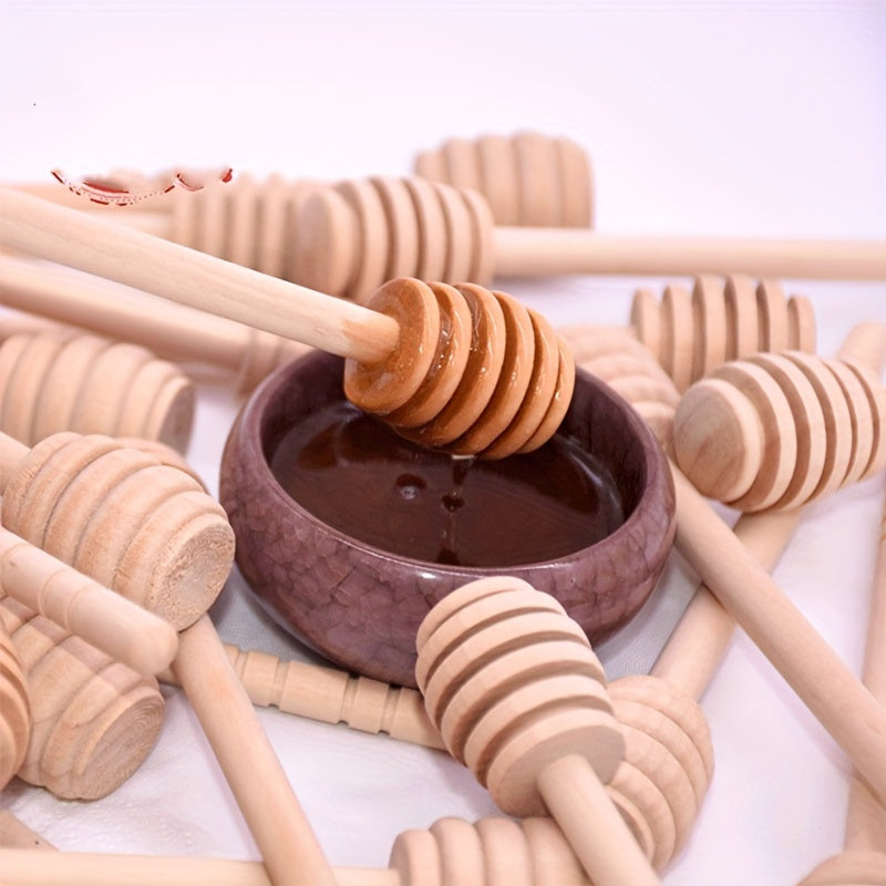 Set of 2 Long-Handled Wooden Honey Spoons for Coffee Tea and Milk