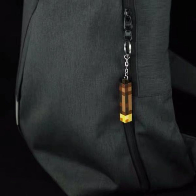 Luminous Anime Gamer Keychain Retro Torch Style Pixel Wooden Finish Backpack Charm